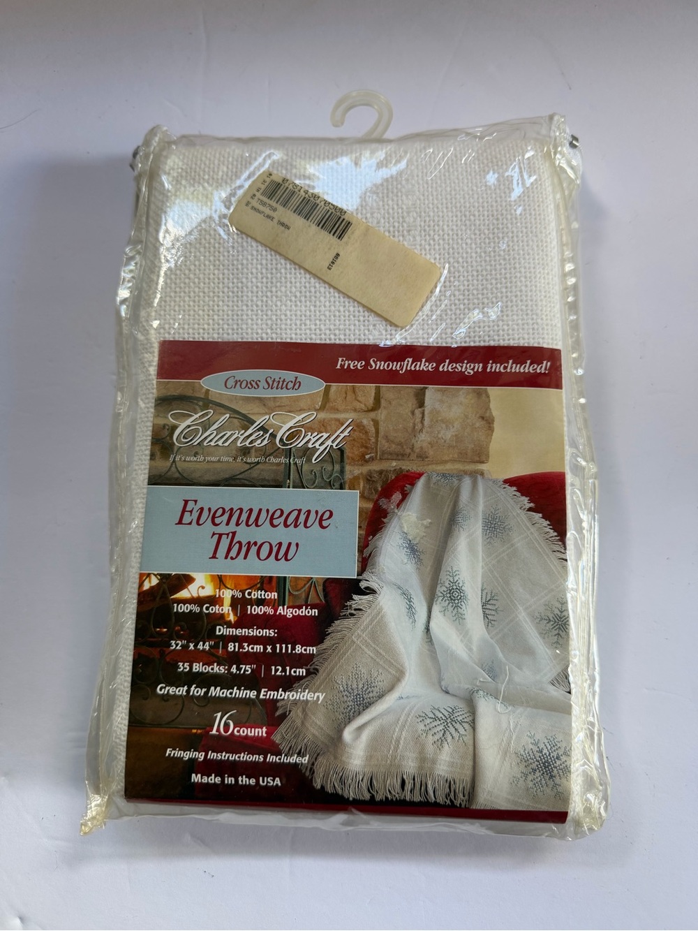 Charles Croft throw craft kit Evenweave throw, Snowflake Design